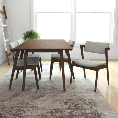 Adira Large Walnut Dining Set - 4 Ricco Light Grey Chairs | KM Home Furniture and Mattress Store | TX | Best Furniture stores in Houston