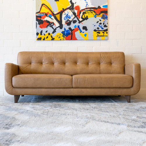 Cassie Mid-Century Modern Genuine Leather Sofa Tan | KM Home Furniture and Mattress Store | Houston TX | Best Furniture stores in Houston