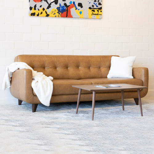 Cassie Mid-Century Modern Genuine Leather Sofa Tan | KM Home Furniture and Mattress Store | Houston TX | Best Furniture stores in Houston
