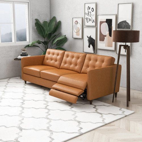 Louis Leather Electric Reclining Sofa-Tan left | KM Home Furniture and Mattress Store | TX | Best Furniture stores in Houston