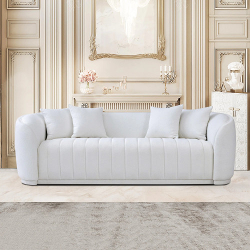 Thrive White Boucle Curved Sofa | KM Home Furniture and Mattress Store | Houston TX | Best Furniture stores in Houston