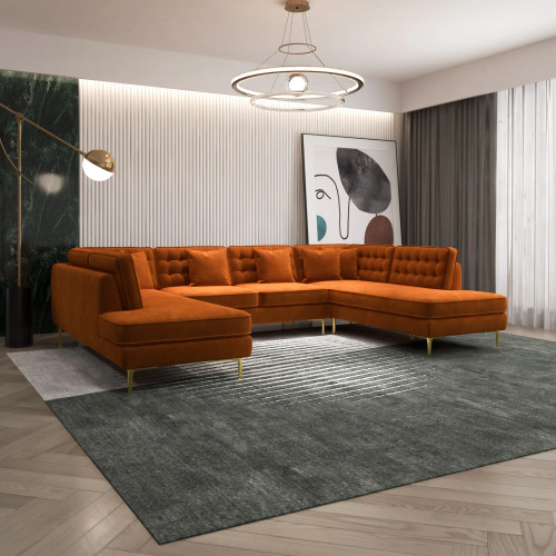 Caleb U Shape Corner Sofa - Burnt Orange Velvet | KM Home Furniture and Mattress Store | TX | Best Furniture stores in Houston