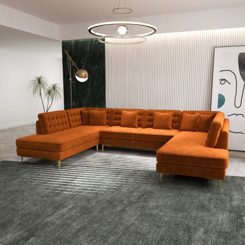 Caleb U Shape Corner Sofa - Burnt Orange Velvet | KM Home Furniture and Mattress Store | TX | Best Furniture stores in Houston