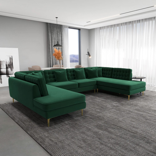 Caleb Corner Sofa - Dark Green Velvet U Shape | KM Home Furniture and Mattress Store | TX | Best Furniture stores in Houston