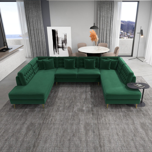 Caleb Corner Sofa - Dark Green Velvet U Shape | KM Home Furniture and Mattress Store | TX | Best Furniture stores in Houston