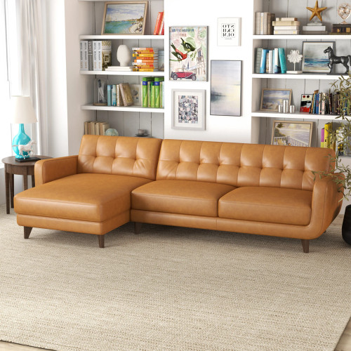 Cassie Sectional Sofa - Tan Leather Left Facing | KM Home Furniture and Mattress Store | TX | Best Furniture stores in Houston