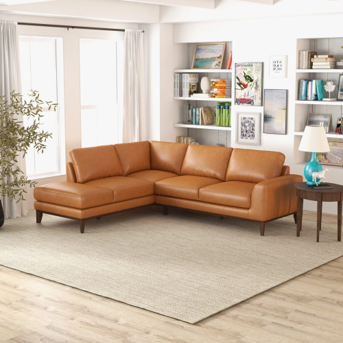 Mayfair Sectional Sofa - Tan Leather Left  Facing  | KM Home Furniture and Mattress Store | TX | Best Furniture stores in Houston