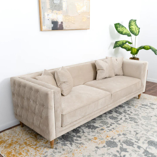 Mara Sofa - Light Cream Velvet Couch | KM Home Furniture and Mattress Store | Houston TX | Best Furniture stores in Houston