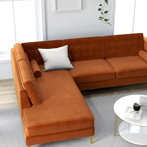 Caleb Sectional Sofa (Burnt Orange Velvet) Left Chaise | KM Home Furniture and Mattress Store | Houston TX | Best Furniture stores in Houston