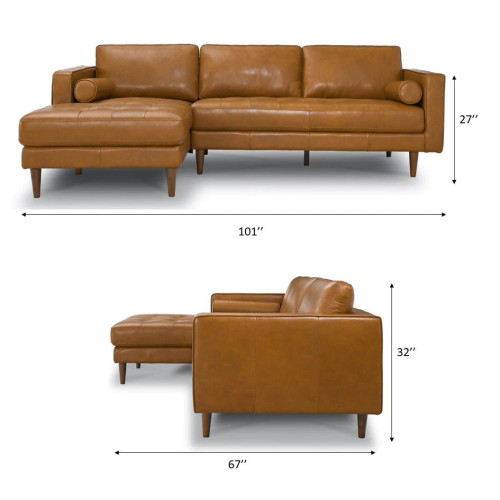 Daphne Leather L Shape Corner Couch - Tan Left Chaise | KM Home Furniture and Mattress Store | TX | Best Furniture stores in Houston