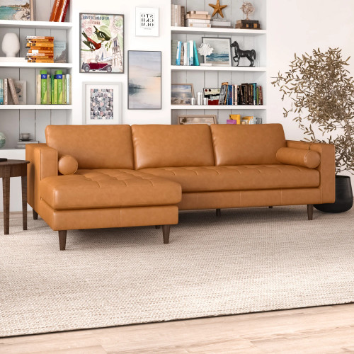 Daphne Leather L Shape Corner Couch - Tan Left Chaise | KM Home Furniture and Mattress Store | TX | Best Furniture stores in Houston