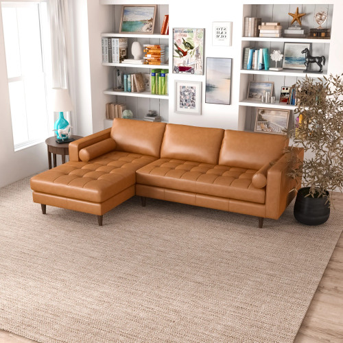 Daphne Leather L Shape Corner Couch - Tan Left Chaise | KM Home Furniture and Mattress Store | TX | Best Furniture stores in Houston