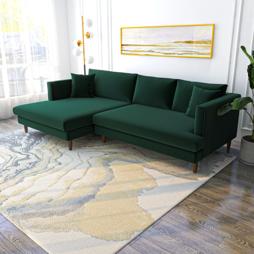 Best Sectional Sofa (Green Velvet - Left Facing Chaise) | KM Home Furniture and Mattress Store | Houston TX | Best Furniture stores in Houston