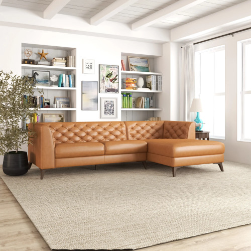 Fargo Sectional Leather Sofa - Tan Leather Right Chaise | KM Home Furniture and Mattress Store | TX | Best Furniture stores in Houston