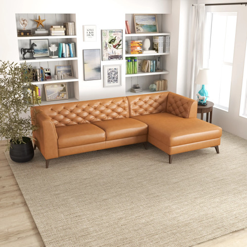Fargo Sectional Leather Sofa - Tan Leather Right Chaise | KM Home Furniture and Mattress Store | TX | Best Furniture stores in Houston