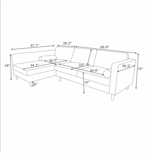 Olson Sectional Sofa in Velvet 65 inch Chaise