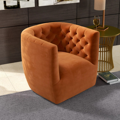 Lotte Swivel Chair - Burnt Orange Velvet | KM Home Furniture and Mattress Store | TX | Best Furniture stores in Houston