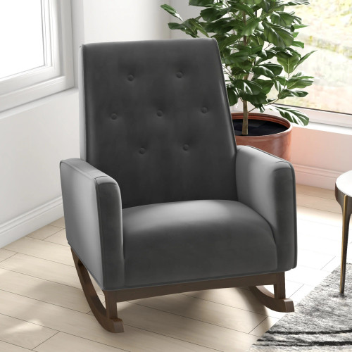 Windsor Dark Grey Velvet Rocking Chair  | KM Home Furniture and Mattress Store | Houston | Best Furniture stores in Houston