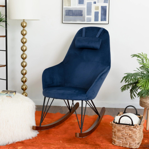 Ingrid Blue Velvet Rocking Chair  | KM Home Furniture and Mattress Store | Houston TX | Best Furniture stores in Houston
