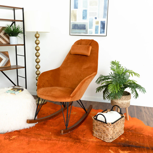 Ingrid  Orange Velvet Rocking Chair  | KM Home Furniture and Mattress Store | Houston TX | Best Furniture stores in Houston
