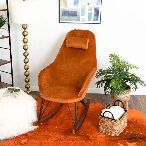 Ingrid  Orange Velvet Rocking Chair  | KM Home Furniture and Mattress Store | Houston TX | Best Furniture stores in Houston