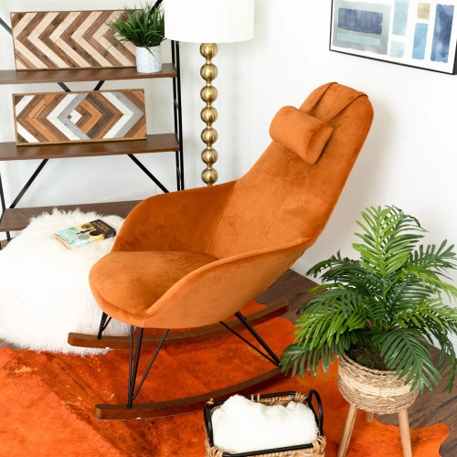 Ingrid  Orange Velvet Rocking Chair  | KM Home Furniture and Mattress Store | Houston TX | Best Furniture stores in Houston