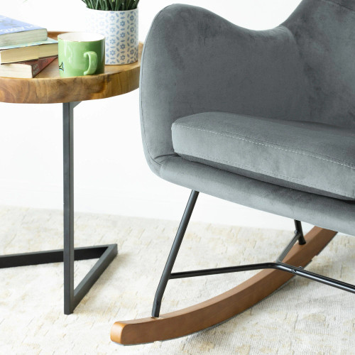 Rumi Gray Velvet Rocking Chair  | KM Home Furniture and Mattress Store | Houston TX | Best Furniture stores in Houston