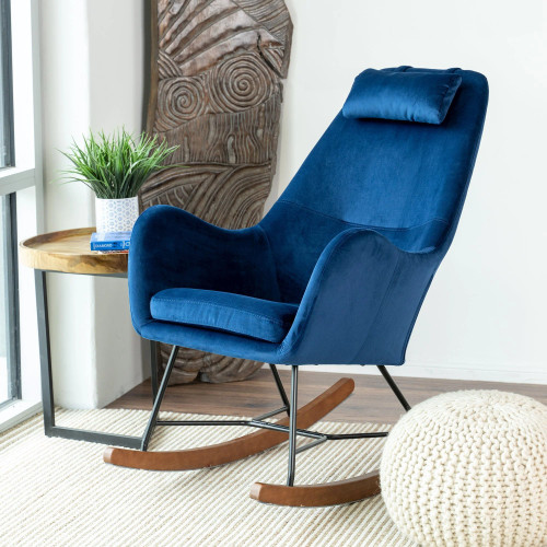 Rumi Blue Velvet Rocking Chair  | KM Home Furniture and Mattress Store | Houston TX | Best Furniture stores in Houston