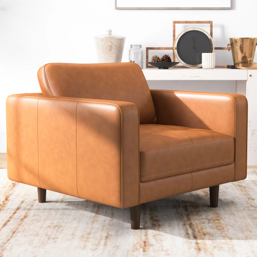 Tessa Leather Lounge Chair (Tan Leather) - KM Home Furniture and Mattress Store Houston Tx Mid Century Furniture Store - Lounge Chairs 1