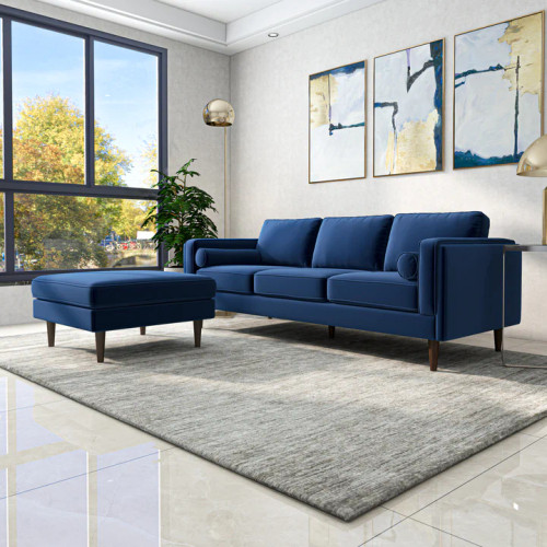 Fordham Ottoman (Blue Velvet) | KM Home Furniture and Mattress Store | Houston TX | Best Furniture stores in Houston