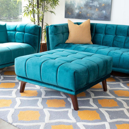 Kano Ottoman - Turquoise  Velvet | KM Home Furniture and Mattress Store | Houston TX | Best Furniture stores in Houston