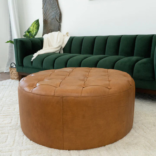 Timber Tan Leather Ottoman  | KM Home Furniture and Mattress Store | Houston TX | Best Furniture stores in Houston