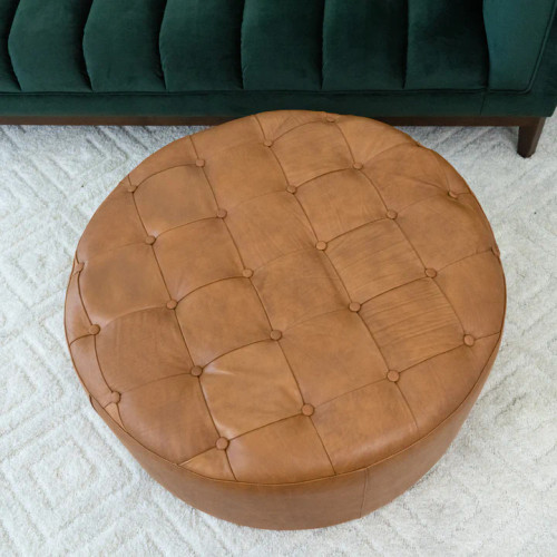 Timber Tan Leather Ottoman  | KM Home Furniture and Mattress Store | Houston TX | Best Furniture stores in Houston