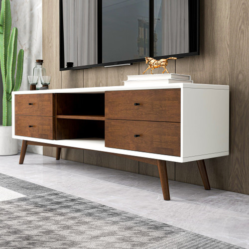 Noak Mid Century Modern Style TV Stand - White | KM Home Furniture and Mattress Store | TX | Best Furniture stores in Houston