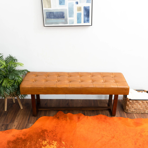 Sumba Modern Genuine Tan Leather  Bench | KM Home Furniture and Mattress Store | Houston TX | Best Furniture stores in Houston