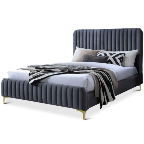 Angela Queen Size Grey Velvet Platform Bed  | KM Home Furniture and Mattress Store | Houston TX | Best Furniture stores in Houston