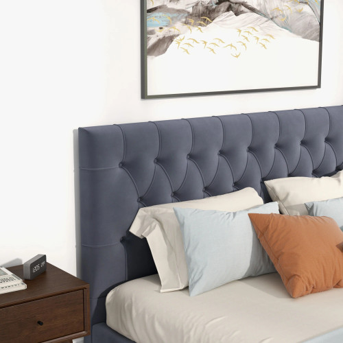 Eldridge King Size Grey Velvet Platform Bed | KM Home Furniture and Mattress Store | TX | Best Furniture stores in Houston