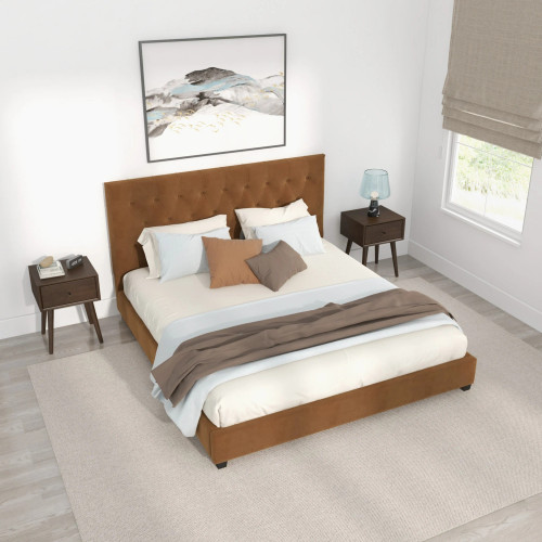 Eldridge King Size Cognac Velvet Platform Bed  | KM Home Furniture and Mattress Store | Houston TX | Best Furniture stores in Houston