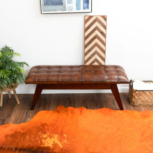 Niles Genuine Tan Leather Bench  | KM Home Furniture and Mattress Store | Houston TX | Best Furniture stores in Houston