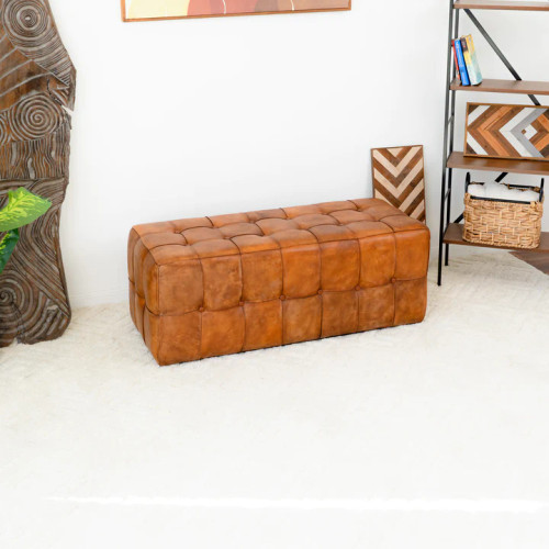 Bunta Modern Tan Leather Bench | KM Home Furniture and Mattress Store | Houston TX | Best Furniture stores in Houston