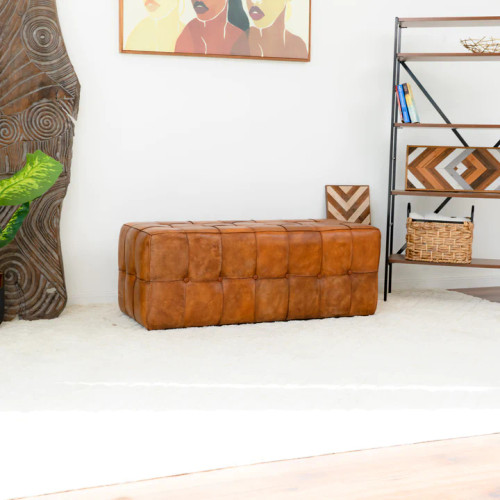 Bunta Modern Tan Leather Bench | KM Home Furniture and Mattress Store | Houston TX | Best Furniture stores in Houston