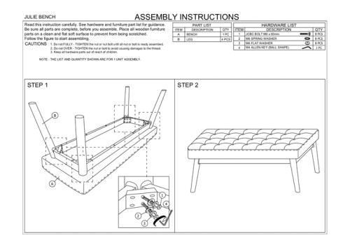 Julie Fabric Modern Bench  | KM Home Furniture and Mattress Store | Houston TX | Best Furniture stores in Houston