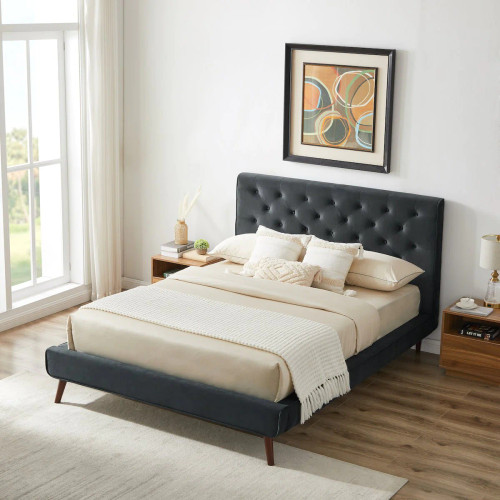 Ashley Platform Bed (Queen - Dark Gray Velvet) | KM Home Furniture and Mattress Store | Houston TX | Best Furniture stores in Houston
