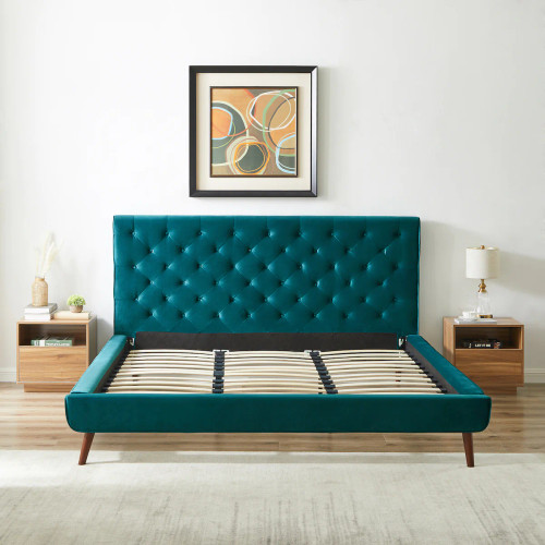 Ashley King Turquoise Velvet Platform Bed  | KM Home Furniture and Mattress Store | Houston TX | Best Furniture stores in Houston