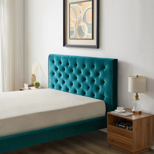 Ashley  Turquoise Velvet Platform Bed  | KM Home Furniture and Mattress Store | Houston TX | Best Furniture stores in Houston