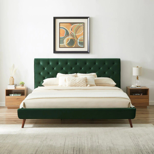 Ashley Platform Bed (King - Green Velvet) | KM Home Furniture and Mattress Store | Houston TX | Best Furniture stores in Houston