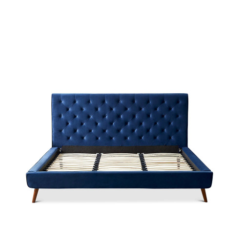 Ashley King Size Navy Blue Velvet Platform Bed  | KM Home Furniture and Mattress Store | TX | Best Furniture stores in Houston
