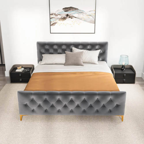 Beverly Platform Bed (King - Dark Grey Velvet) | KM Home Furniture and Mattress Store | Houston TX | Best Furniture stores in Houston