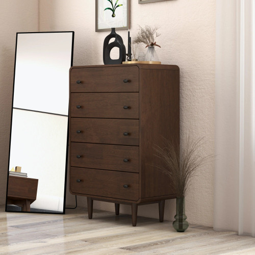 Stein Mid Century Modern 5- Drawer Brown Dresser  | KM Home Furniture and Mattress Store | TX | Best Furniture stores in Houston