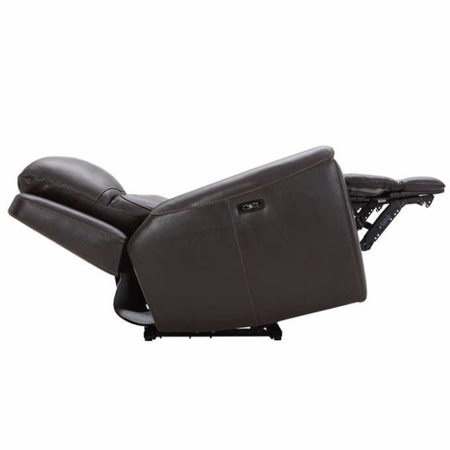 Leather Power Reclining Loveseat with Power Headrests BROWN